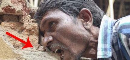 印度男子每天吃磚頭維生