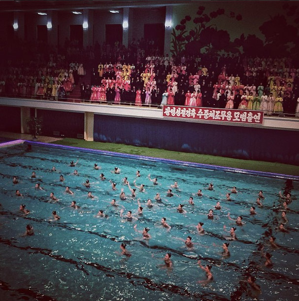 集体的游泳表演。
