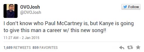 我不知道誰是保羅·麥卡尼，但肯伊會用這首新歌讓這男人有一番事業。