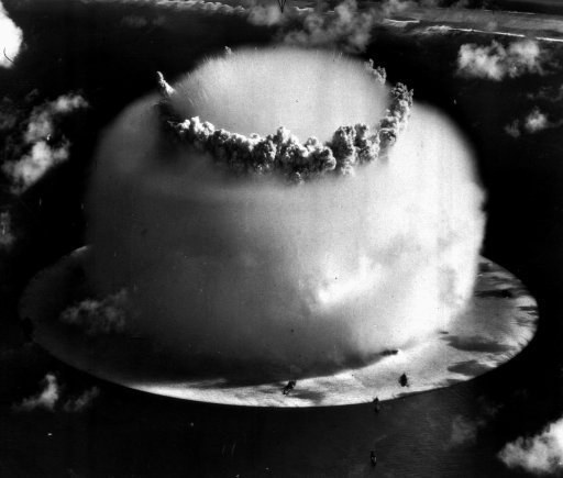 A huge mushroom cloud rises above Bikini atoll in the Marshall Islands July 25, 1946 following an atomic test blast, part of the U.S. military's