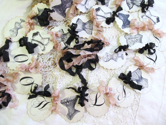 vintage-corset-banner-wribbons-ooh-la-la-table-shower-parchment-party-garland-choose-size-ribbons-bridal-lingerie-bachelorette