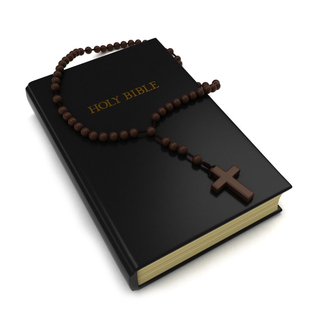 3D Illustration of a Bible and a Rosary