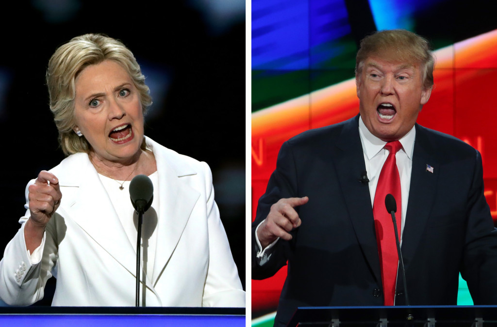 (FILE PHOTO) In this composite image a comparison has been made between former US Presidential Candidates Hillary Clinton (L) and Donald Trump.  ***LEFT IMAGE***   PHILADELPHIA, PA - JULY 28:  Democratic presidential candidate Hillary Clinton delivers remarks during the fourth day of the Democratic National Convention at the Wells Fargo Center, July 28, 2016 in Philadelphia, Pennsylvania. Democratic presidential candidate Hillary Clinton received the number of votes needed to secure the party's nomination. An estimated 50,000 people are expected in Philadelphia, including hundreds of protesters and members of the media. The four-day Democratic National Convention kicked off July 25.  (Photo by Alex Wong/Getty Images)  ***RIGHT IMAGE***  LAS VEGAS, NV - DECEMBER 15:  Republican presidential candidate Donald Trump during the CNN Republican presidential debate on December 15, 2015 in Las Vegas, Nevada. This is the last GOP debate of the year, with U.S. Sen. Ted Cruz (R-TX) gaining in the polls in Iowa and other early voting states and Donald Trump rising in national polls.  (Photo by Justin Sullivan/Getty Images)