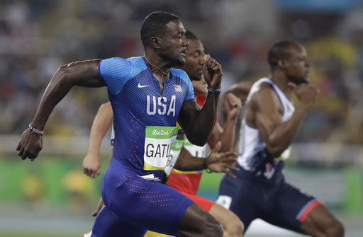 United States' Justin Gatlin competes in the men's 100-meter semifinal during the athletics competitions of the 2016 Summer Olympics at the Olympic stadium in Rio de Janeiro, Brazil, Sunday, Aug. 14, 2016. (AP Photo/Kirsty Wigglesworth)